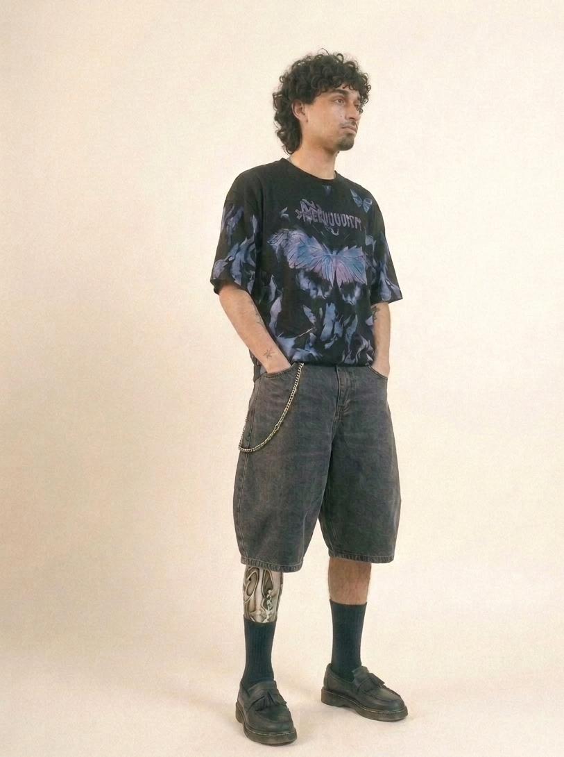 Baggy Denim Jorts — Washed Charcoal