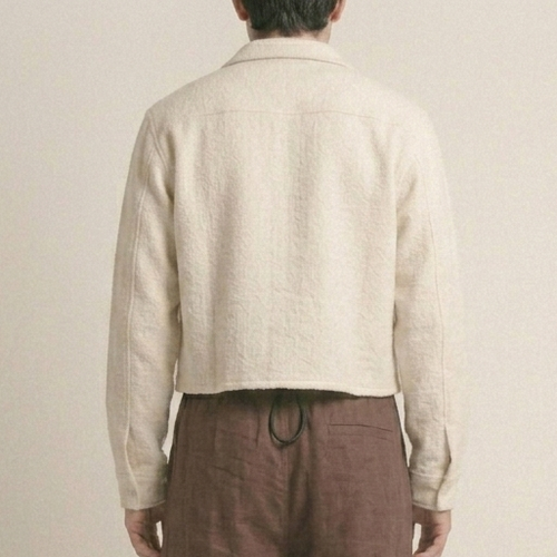 Cropped Bouclé Overshirt — Raw Cream