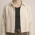 Cropped Bouclé Overshirt — Raw Cream